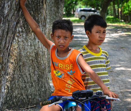 An Giang, Vietnam - Sep 1, 2017. Portrait of children in An Giang, Vietnam. An Giang lies in the Mekong Delta and tributaries of the vast Mekong River run through its fertile landscape.のeditorial素材