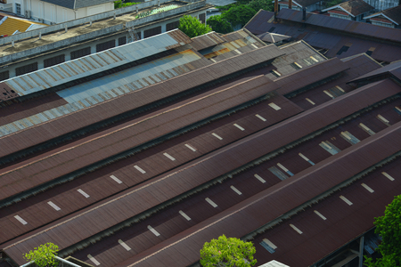 Roof top of old buildings at ancient town in Chinatown, Bangkok, Thailand.の写真素材