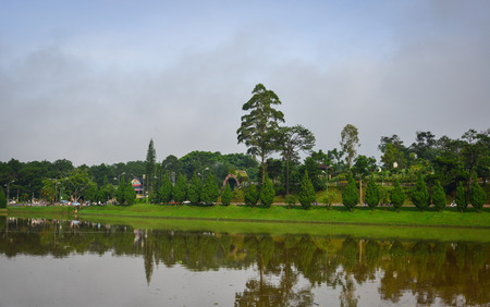 Dalat, Vietnam - Aug 17, 2017. Lake Xuan Huong in Dalat, Vietnam. Da Lat is a popular tourist destination, located 1500m above sea level on the Langbian Plateau.のeditorial素材