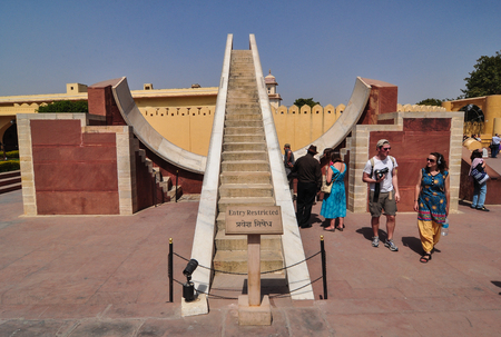 Jaipur, India - Mar 7,2012. People at Astronomical Observatory (Jantar Mantar) in Jaipur, India. Jantar Mantar is a collection of 19 instruments built by the Rajput king.のeditorial素材