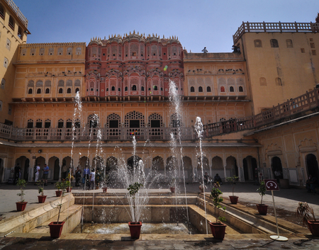 Jaipur, India - Mar 7,2012. Fountain at Hawa Mahal in Jaipur, India. Jaipur is the capital and largest city (in terms of size) of the Indian state of Rajasthan in Northern India.のeditorial素材