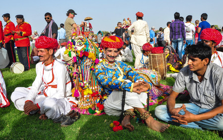 Pushkar, India - Mar 7, 2012. Folk dance during a traditional festival in Pushkar, India. Pushkar is a town in the Ajmer district in the Indian state of Rajasthan.のeditorial素材
