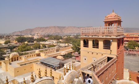 Aerial view of Hawa Mahal in Jaipur, India. Jaipur is the capital and largest city (in terms of size) of the Indian state of Rajasthan in Northern India.のeditorial素材