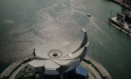 Singapore - Jun 13, 2017. Aerial view of ArtScience Museum at Marina Bay in Singapore. Singapore is one of the most popular travel destinations in the world for a lot of reasons.のeditorial素材