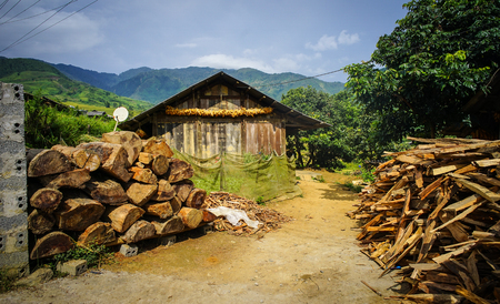 Wooden house at Hmong village in Sapa, Northern Vietnam.の写真素材