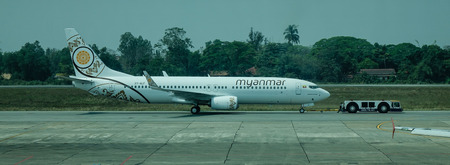 Yangon, Myanmar - Feb 27, 2016. A civil aircraft at airport in Yangon, Myanmar. Yangon Airport...