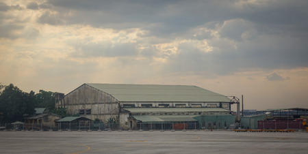 Warehouse under sky at sunset in Yangon, Myanmar.のeditorial素材