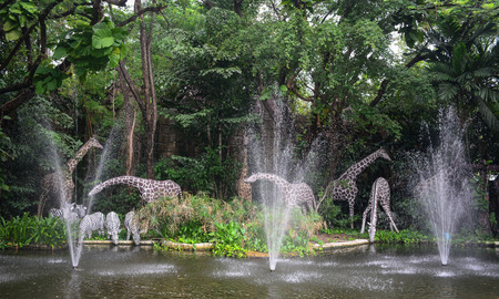 Bangkok, Thailand - Jun 16, 2016. Fountain at Safari World in Bangkok, Thailand. The park is a tourist attraction, was opened in 1988 with a total area of 480 acres (190 ha).のeditorial素材