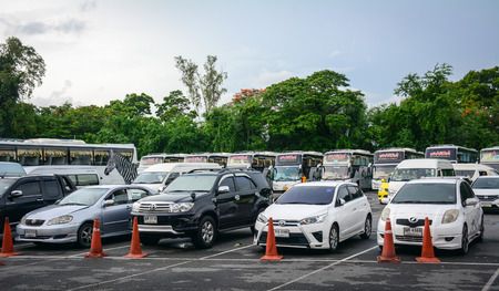 Bangkok, Thailand - Jun 16, 2016. Parking lot at Safari World in Bangkok, Thailand. The park is a tourist attraction, was opened in 1988 with a total area of 480 acres (190 ha).のeditorial素材