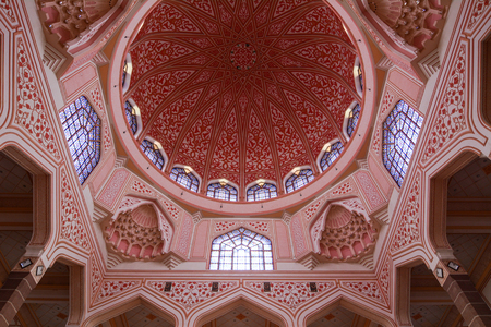 Putrajaya, Malaysia - Jul 7, 2015. Inside of Putra Mosque at downtown in Putrajaya, Malaysia. The mosque is one of the famous landmark in Putrajaya, Malaysia.のeditorial素材
