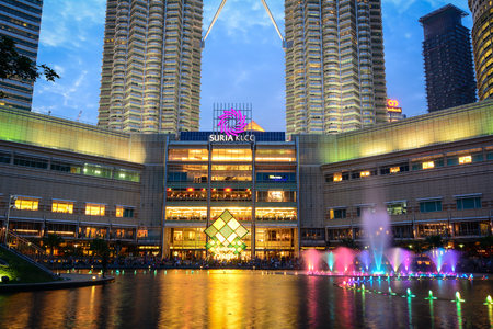 Kuala Lumpur, Malaysia - Jun 6, 2015. Petronas Twin Towers at night in Kuala Lumpur (KL), Malaysia.のeditorial素材