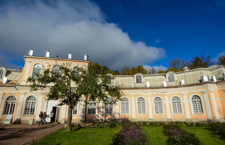 St. Petersburg, Russia - Oct 9, 2016. People visit the Peterhof in St. Petersburg, Russia. Peterhof is a series of palaces and gardens located in Petergof, laid out on the orders of Peter the Great.のeditorial素材