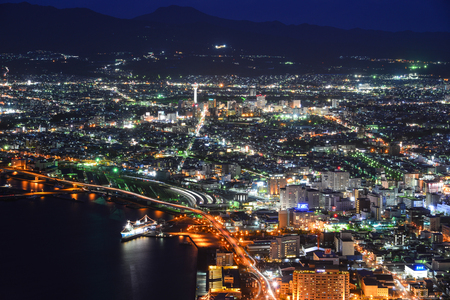 Hokkaido, Japan - Sep 30, 2017. Night view of Hakodate City in Hokkaido, Japan. Hakodate is now the third biggest in Hokkaido after Sapporo and Asahikawa.のeditorial素材
