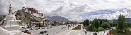 Tibet, China - Sep 6, 2010. Panorama of Potala Palace in Lhasa, Tibet Region. Potala was the residence of the Dalai Lama until the 14th Dalai Lama fled to India during the 1959.のeditorial素材