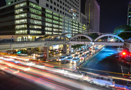 Yangon, Myanmar - Feb 1, 2017. Night scene at downtown in Yangon, Myanmar. Yangon is Myanmar largest city and its most important commercial centre.のeditorial素材