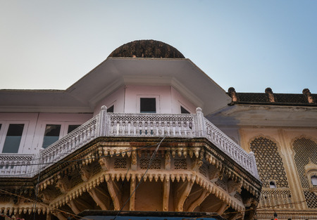 Ancient building at downtown in Pushkar, India. Pushkar is a town in the Ajmer district in the state of Rajasthan.のeditorial素材