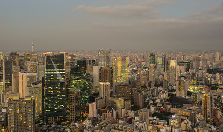 Tokyo, Japan - Sep 29, 2017. Business district at twilight in Tokyo, Japan. Tokyo is the center of business, trade, and industry of Japan and also of Asia.のeditorial素材