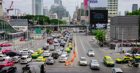 Bangkok, Thailand - Jun 18, 2017. Street at downtown in Bangkok, Thailand. Bangkok is the economic...