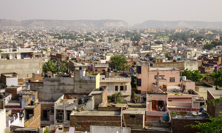 Jaipur, India - Nov 1, 2017. Cityscape of Jaipur (called Pink City), India. Jaipur is the largest city in Rajasthan and was built in the eighteenth century as India first planned city.のeditorial素材