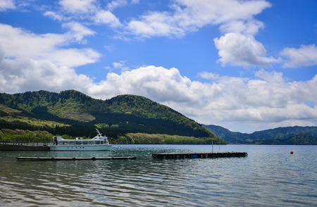 Tohoku, Japan - May 17, 2017. Lake Towada at sunny day in Tohoku, Japan. The Tohoku region consists of the northeastern portion of Honshu, the largest island of Japan.のeditorial素材