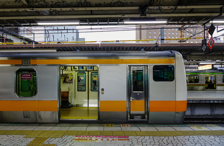 Nagoya, Japan - Dec 3, 2016. A train stopping at the JR station in Nagoya, Japan. Nagoya is located at the center of Honshu (main island) with a population of 2.24 million.のeditorial素材