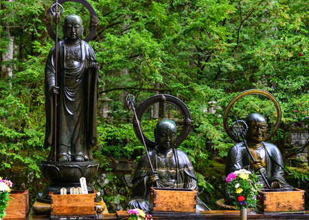 Wakayama, Japan - Nov 24, 2016. Buddha statues at Okunoin Cemetery on Mt. Koya in Wakayama, Japan. Okunoin, a mausoleum, surrounded by an immense graveyard (the largest in Japan).のeditorial素材