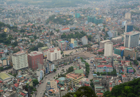 Ha Long, Vietnam - May 23, 2016. Aerial view of business district in Ha Long, Vietnam. Ha Long, a city on Vietnam northern coast, is a jumping-off point for Ha Long Bay.のeditorial素材