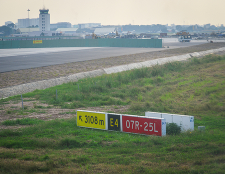 Saigon, Vietnam - Dec 6, 2017. A runway at Tan Son Nhat Airport in Saigon, Vietnam. Tan Son Nhat is the busiest airport in Vietnam with 32.5 million passengers.のeditorial素材