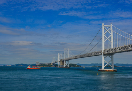 Okayama, Japan - Oct 5, 2017. Great Seto Bridge at summer day in Okayama, Japan. Seto is a collective term for the six bridges that connect Honshu and Shikoku Island.のeditorial素材