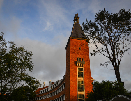 Brick tower of old architecture in Dalat, Vietnam.のeditorial素材