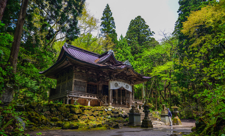 Aomori, Japan - May 16, 2017. People praying at Towada Shrine in Aomori, Japan. Towada-jinja Shrine is said to have been built in the 9th century.のeditorial素材