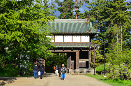 Aomori, Japan - May 16, 2017. People visit Hirosaki Castle at summer in Aomori, Japan. Hirosaki Castle (Hirosaki-jo) is a hirayama-style Japanese castle constructed in 1611.のeditorial素材