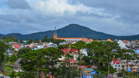 Cityscape of Dalat, Vietnam. The architecture of Dalat is dominated by the style of the French colonial period.のeditorial素材