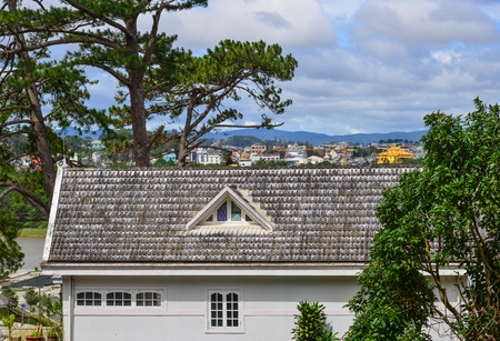 Part of an old brick house in Dalat Highlands, Vietnam.のeditorial素材