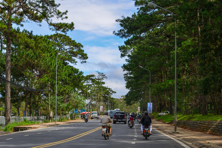 Dalat, Vietnam - Nov 27, 2017. Motorbikes on street in Dalat, Vietnam. Da Lat was developed as a resort by the French in the early 1900s, and many reminders of its colonial heritage remain.のeditorial素材