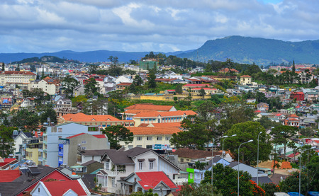 Dalat, Vietnam - Nov 25, 2017. Aerial view of Dalat, Vietnam. The architecture of Dalat is dominated by the style of the French colonial period.のeditorial素材