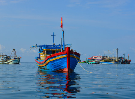 Tho Chau, Vietnam - Dec 14, 2017. Wooden boats on the sea in Tho Chau Island, Vietnam. Tho Chau Islands (Poulo Panjang) is an archipelago in the Gulf of Thailand.のeditorial素材