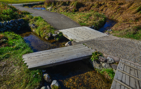 Rural road with a small stream in Gifu, Japan.