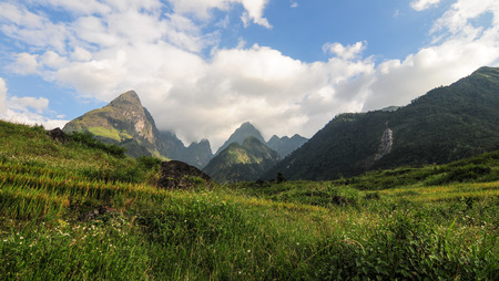 Mountain scenery at summer day in Sapa, Northern Vietnam.