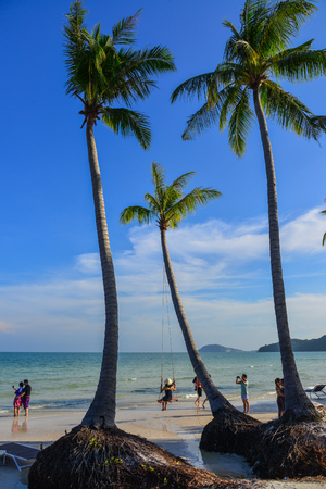 Phu Quoc, Vietnam - Dec 7, 2017. People enjoy on the Sao Beach in Phu Quoc, Vietnam. Phu Quoc is an island off the coast of Cambodia in the Gulf of Thailand.のeditorial素材
