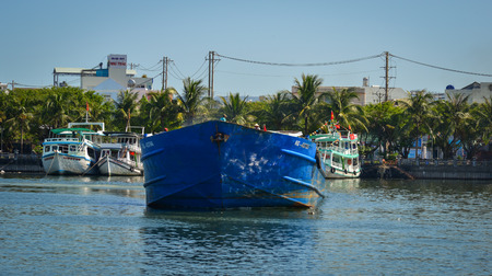 Phu Quoc, Vietnam - Dec 7, 2017. A cargo ship at pier in Phu Quoc, Vietnam. Phu Quoc is a Vietnam island off the coast of Cambodia in the Gulf of Thailand.のeditorial素材