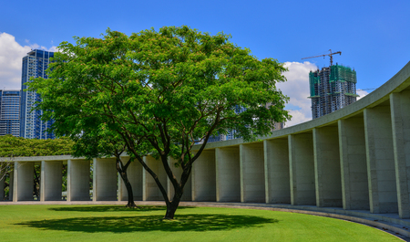 Manila, Philippines - Apr 13, 2017. Manila American Cemetery with green trees. Cemetery honors the American and allied servicemen who died in World War II.のeditorial素材