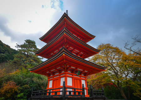 Part of Kiyomizu-dera in Kyoto, Japan. The temple was founded in 778, and its present buildings were constructed in 1633.のeditorial素材