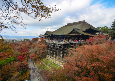 Kyoto, Japan - Nov 29, 2016. Main Hall of Kiyomizu-dera Temple with autumn garden in Kyoto, Japan.のeditorial素材