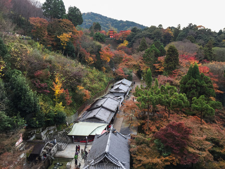 Aerial view of Kiyomizu-dera Temple with autumn forest in Kyoto, Japan.の写真素材