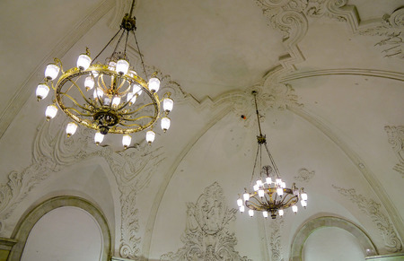 Moscow, Russia - Oct 16, 2016. Ceiling of underground station in Moscow, Russia. Moscow underground transit system is now more than 80 years old.のeditorial素材
