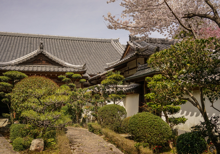 An ancient temple with garden in Nara, Japan.のeditorial素材