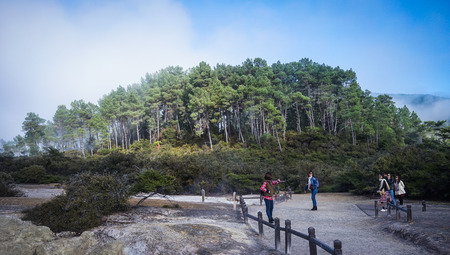 North Island, New Zealand -Apr 25, 2015. People visit Taupo Volcanic Zone at sunny day on the North Island in New Zealand.のeditorial素材