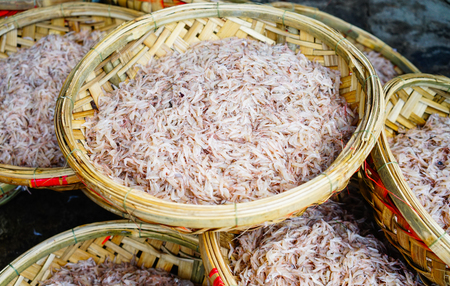 Basket of fish at rural market in Quy Nhon, Vietnam.の写真素材