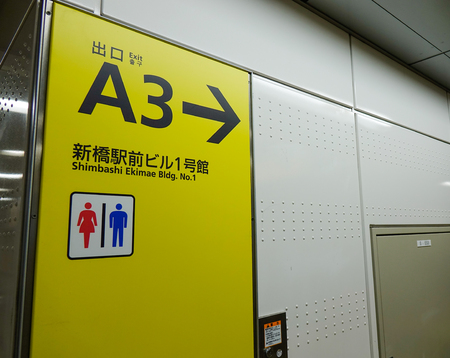 Tokyo, Japan - May 20, 2017. Signboard of subway station in Tokyo, Japan. With more than 3.1 billion annual passenger rides, Tokyo subway system is the busiest worldwide.のeditorial素材